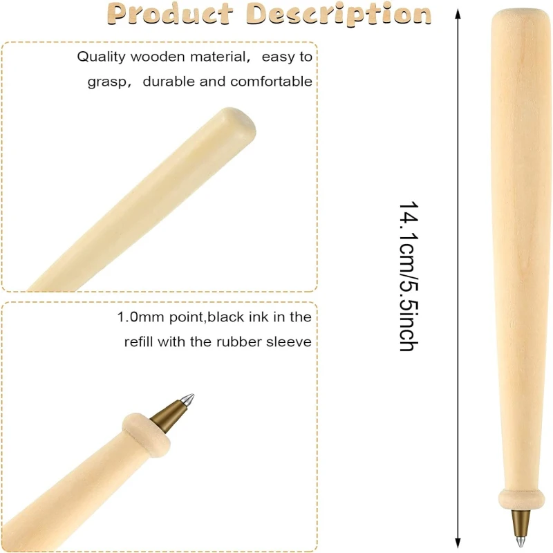 1 Pcs Wooden Baseball Bat Pens, Baseball Bat Shape Pens, Sports Pens, Nice Gift For Baseball Club & Store, Office Stationery