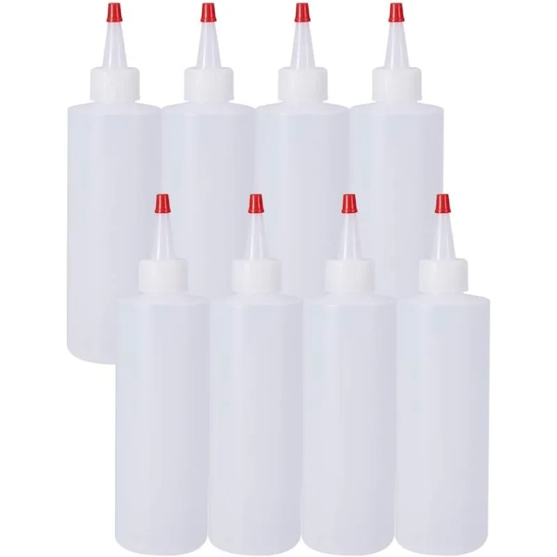 8er-Pack 8,5-Unzen-Quetschflaschen aus Kunststoff mit roten Spitzenkappen – gut zum Basteln, Kunstkleber, vielseitig einsetzbar