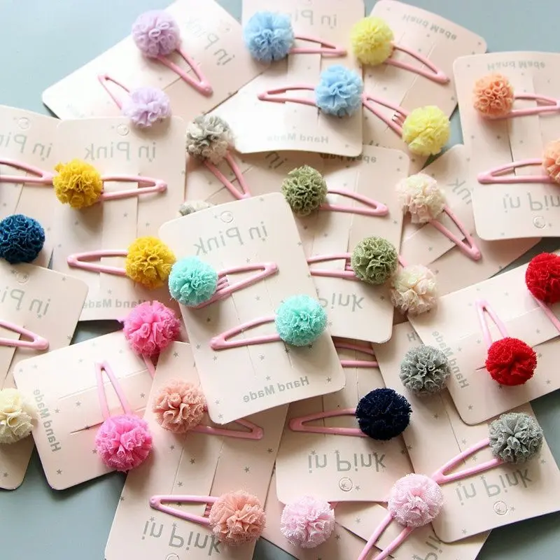 Girls Small Lovely Soft Tulle Pompom Mini Ball Hairpins Gripper Hairball Pom Hairclips Children Hair Clip Hair Accessories