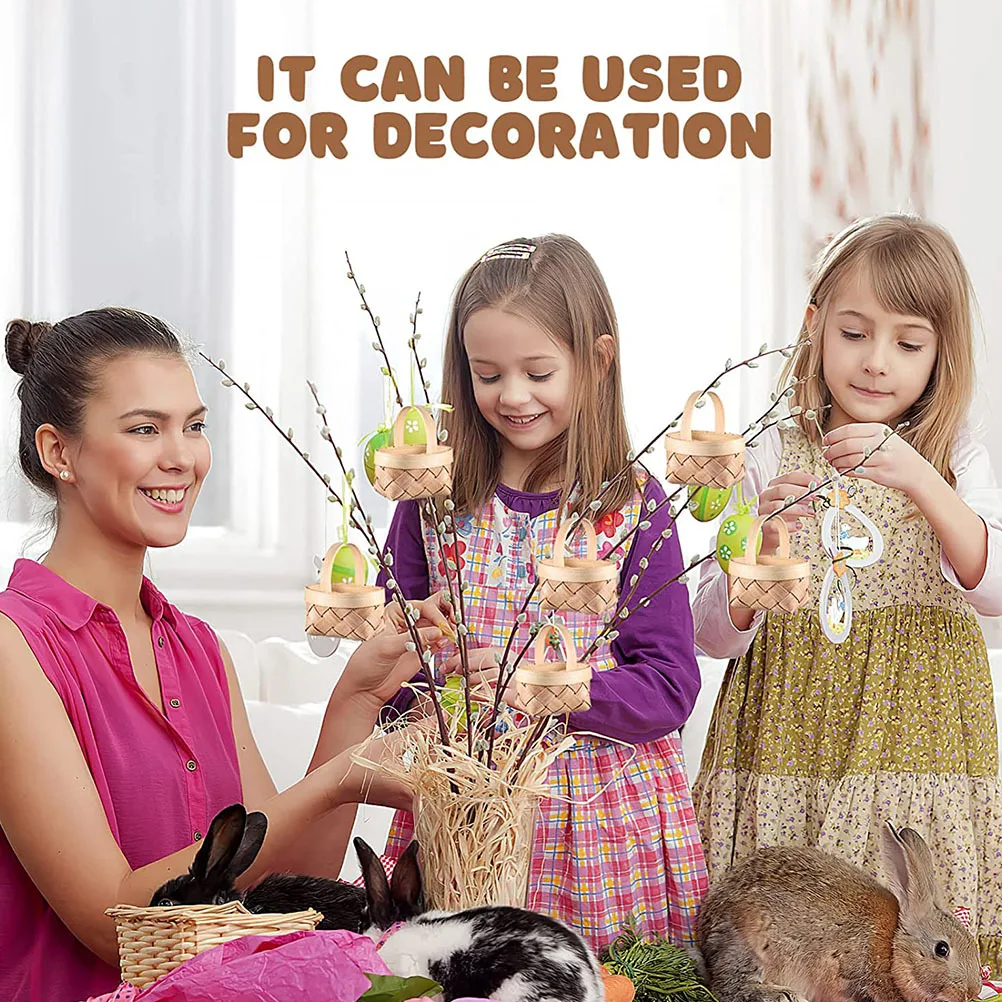 12個の小さなバスケットセット ミニ織り木製コンテナ 結婚式の装飾 パーティーの記念品 キャンディ収納 手持ち花飾りアクセサリー