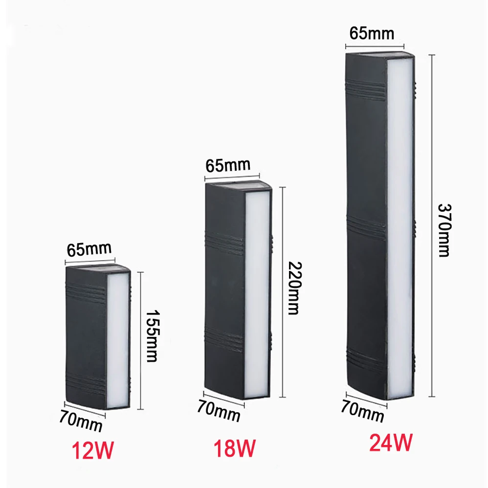 Lâmpada de parede LED interior e exterior, estilo minimalista moderno, IP65 impermeável, 3 anos de garantia, AC85-265V, 12W, 18W, 24W