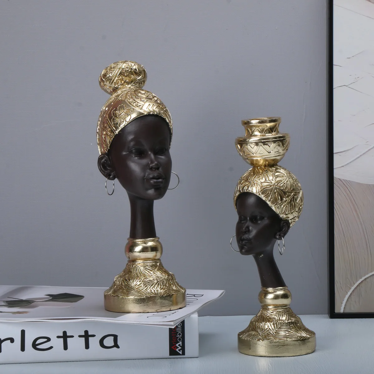 

African Lady Figurine Resin Woman Figurines Black Figure Statues Yoga Studio Home Office Desktop Decoration Interior Ornaments