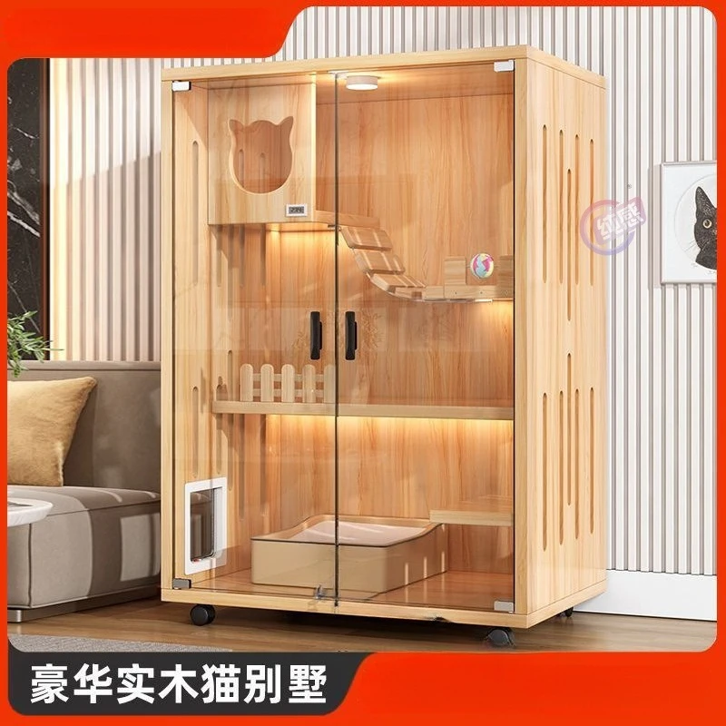 

villa pet cabinet solid wood cage household indoor free space luxury house