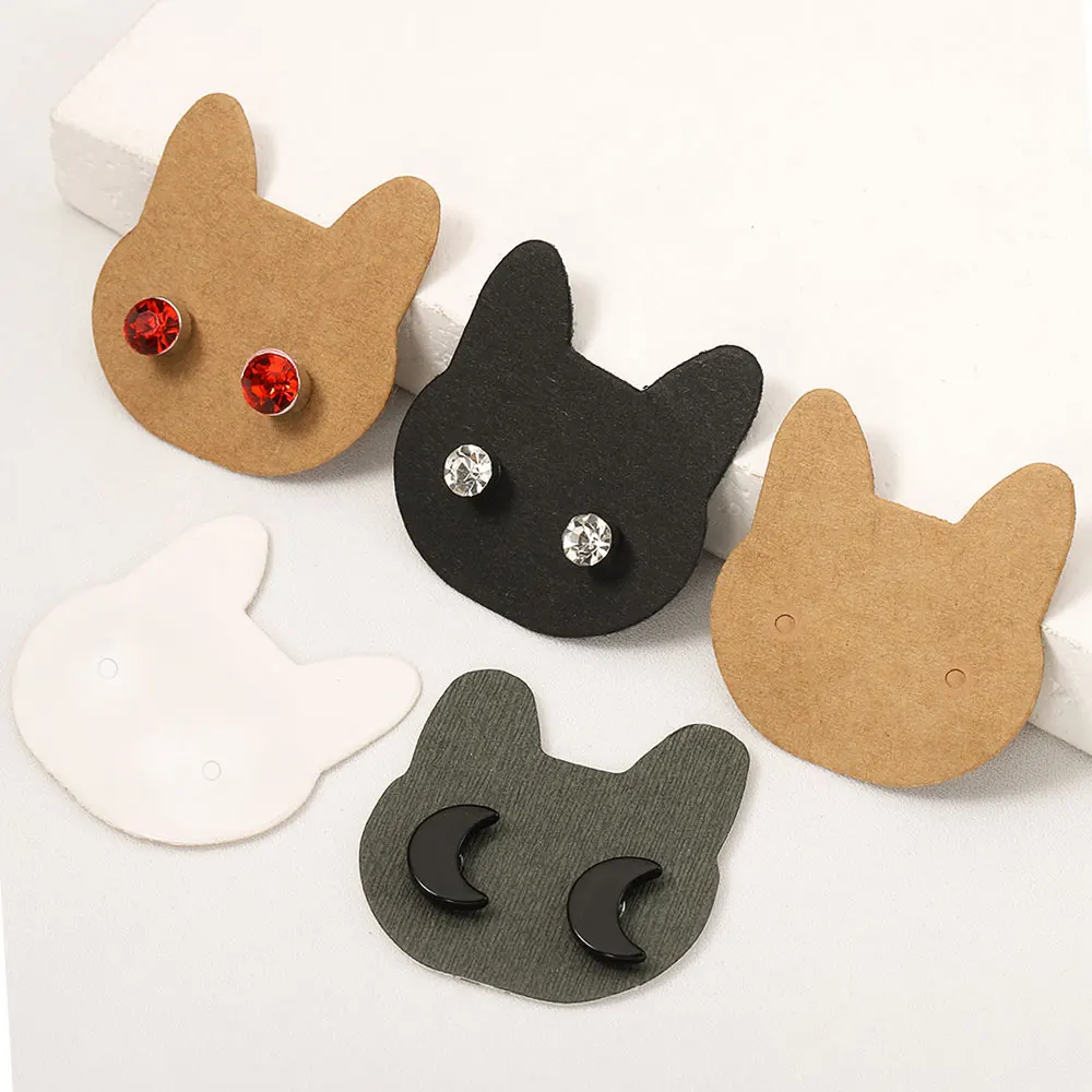 50pcs Cat Cards 3.5x3.5cm Earrings Display Paper Cards for DIY Jewelry Ear Studs Cardboards Price Tags Accessories