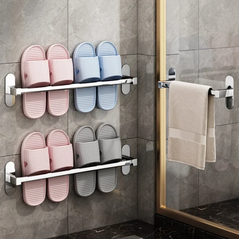 

*Bathroom Slipper Rack Wall-Mounted Punch-Free Hook Toilet Stainless Steel Door Storage Draining Hanger