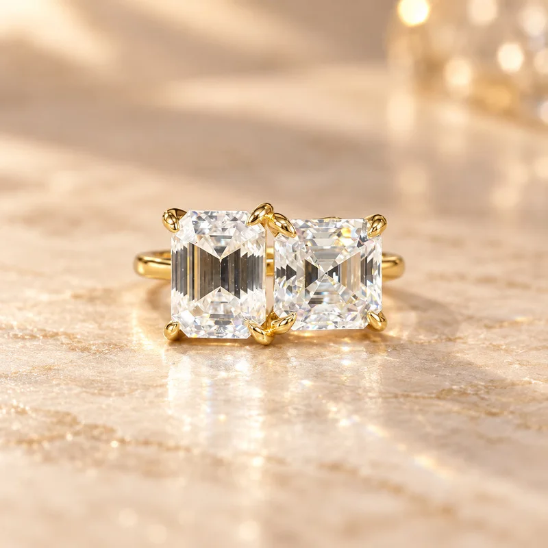 CKT 4CT Round Brilliant Moissanite Ring For Women 18K Gold Filled VVS1 Lab Diamond Bridal Set Girl Gift