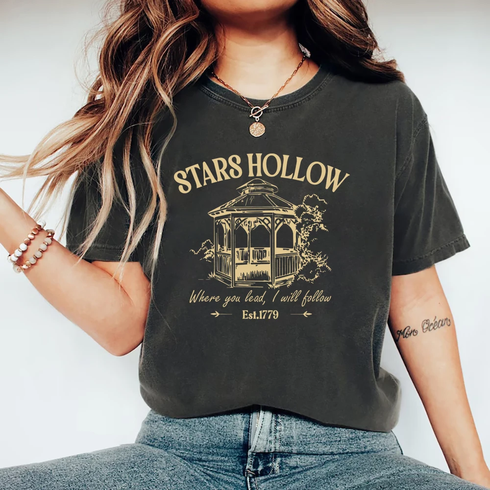 Vintage Stars Hollow T-Shirt Lukes Diner T-shirt Women Short Sleeve Crewneck T Shirt Casual Streetwear Tops Retro Women Clothing