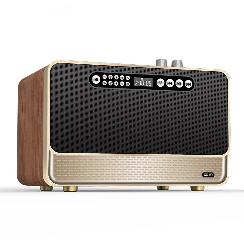 Rádio de madeira estilo retrô como alto-falante Bluetooth HiFi graves profundos alto-falante duplo U Disk Play