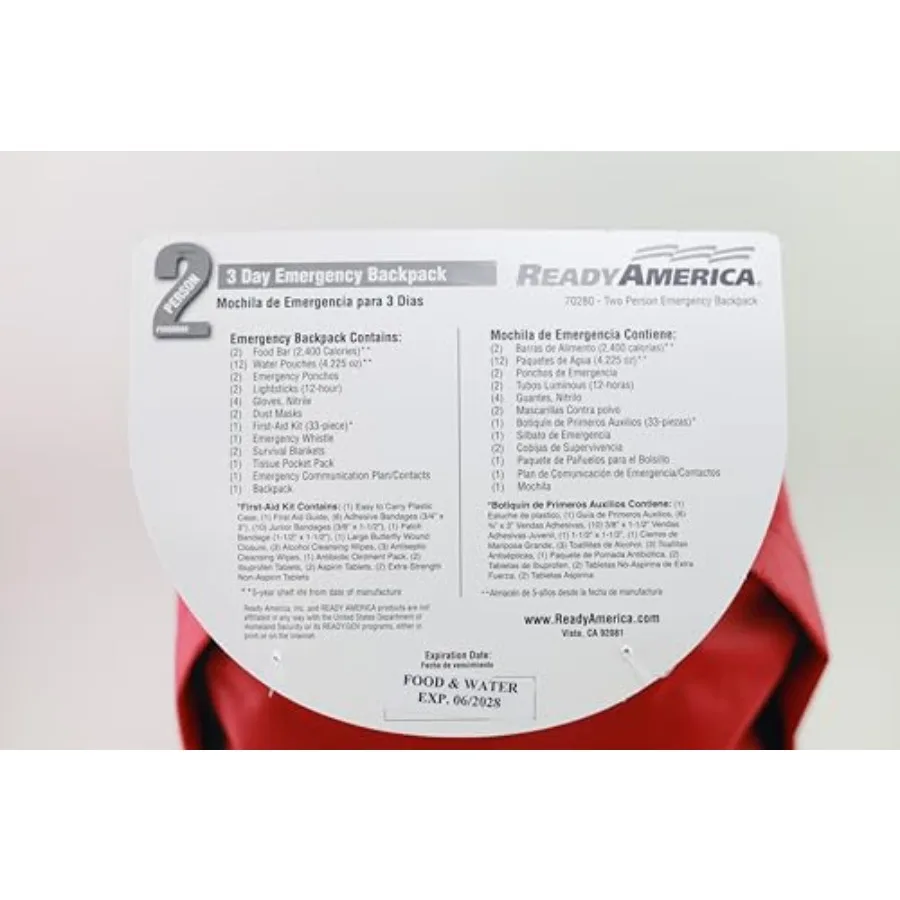 72시간 비상 키트 2인용 휴대용 준비 가방 캠핑 자동차 지진 여행 하이킹 및 사냥용 응급처치 포함