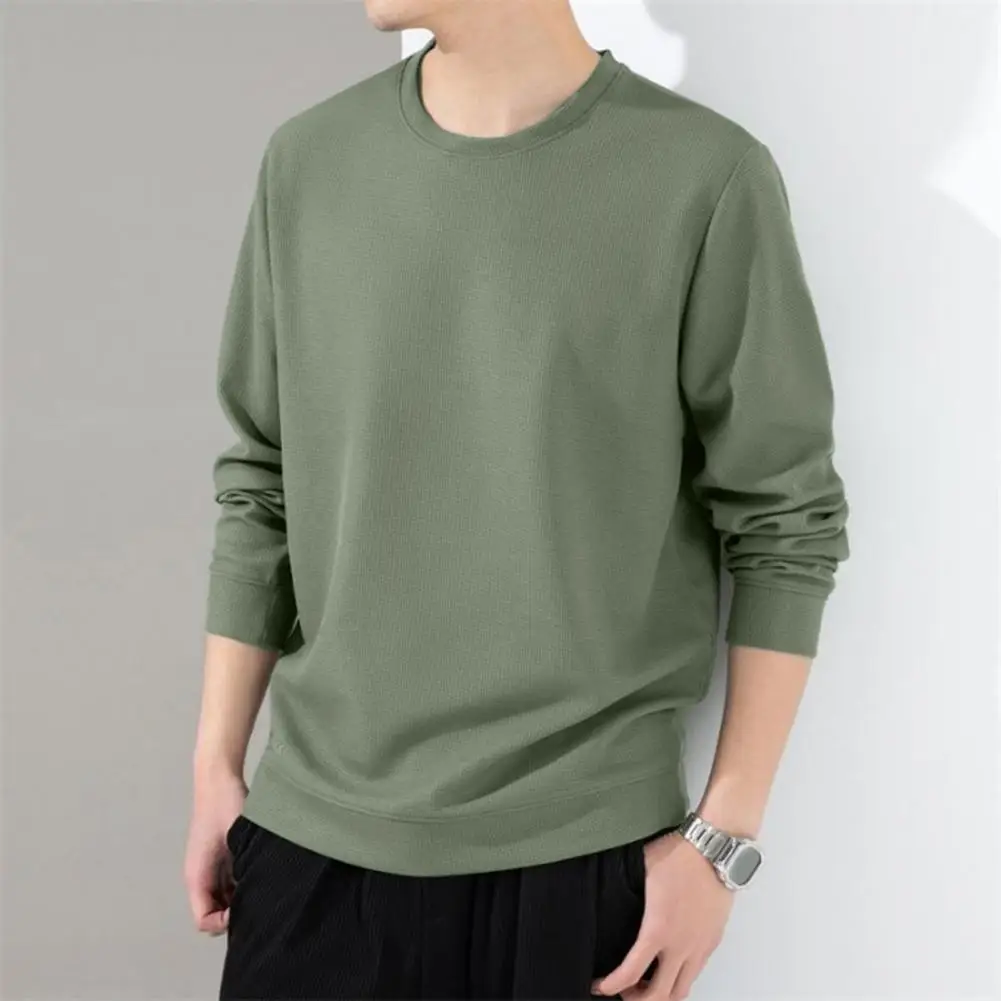 Men Sweatshirt Casual Mid Length Simple Style Pullover  Solid Color Round Neck Long Sleeve Men Spring Sweatshirt Cozy Men Hoodie