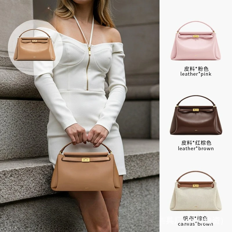 

2026 New Carmen Lock Handbag Women's Crossbody Small Square Turnlock Closure Purse Minimalist Vegan Leather Shoulder Bag