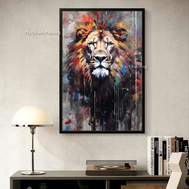 Black Brown Animal Canvas Artwork For Room Decor Large Abstract Handpainted Orange Grey Lions Oil Painting New Simple Artwork