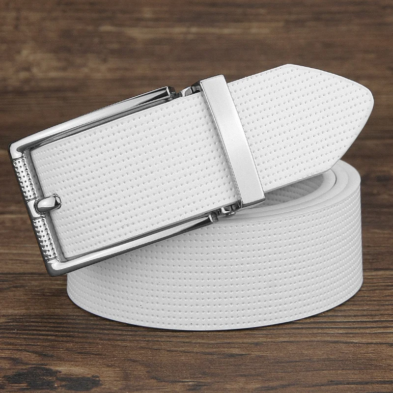 Casual pin buckle designer belts men genuine leather 3.3cm wide luxury famous brand student jeans cintos masculinos white B78