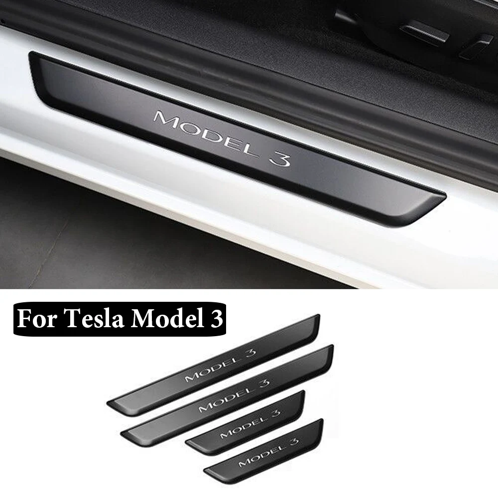 For Tesla Model 3 Model Y Magnetic Induction Led Light Welcome Pedal Front Rear Door Threshold Sill Sticker Accessories 4PCS