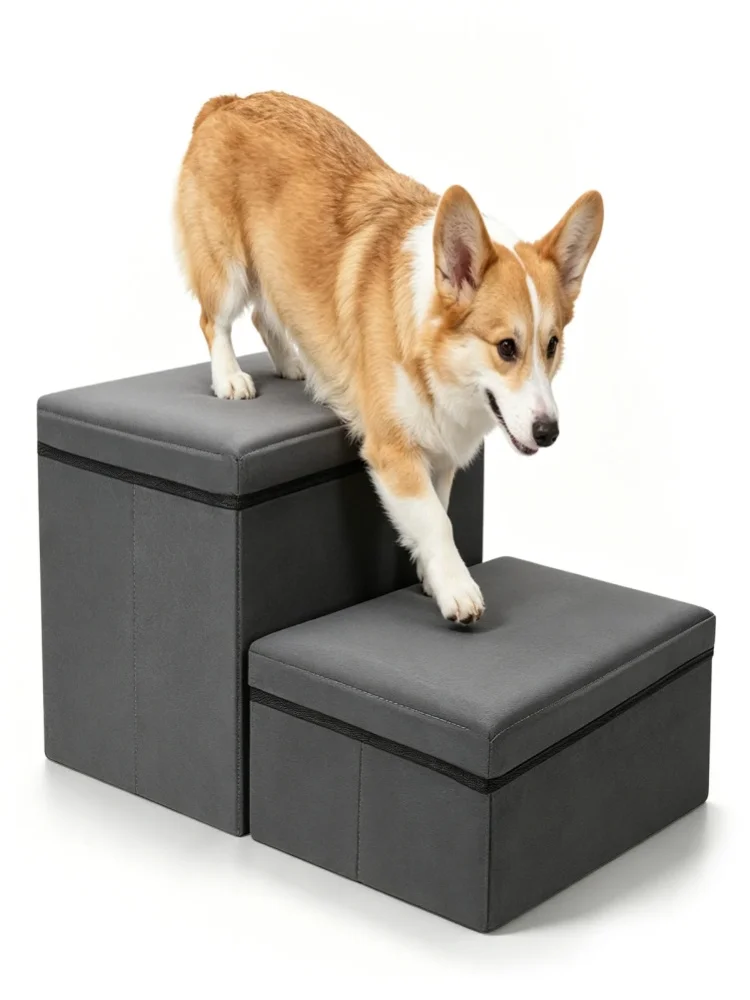 2-Stufige Haustiertreppe mit Stauraum, Tragkraft bis zu 100 kg, Komfortables und Langlebiges Design, Rampe neben Sofa und Bett für ältere Haustiere, Hundeschutz