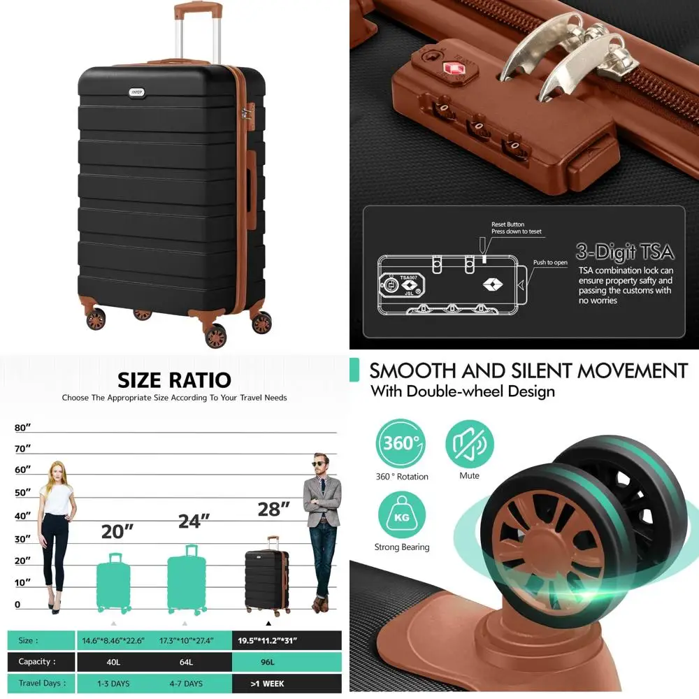 أمتعة ABS خفيفة الوزن ذات جوانب صلبة مع 4 عجلات عالمية قفل TSA - حقيبة كبيرة مقاس 28 بوصة، خيارات باللونين الأسود والبني