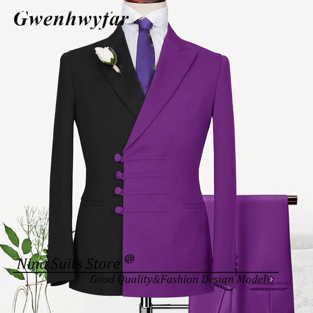

Gwenhwyfar Tuxedo Buttons Men Suits Purple Black Navy Burgundy Green Red Blazer Pants 2024 New Designed Costume for Party