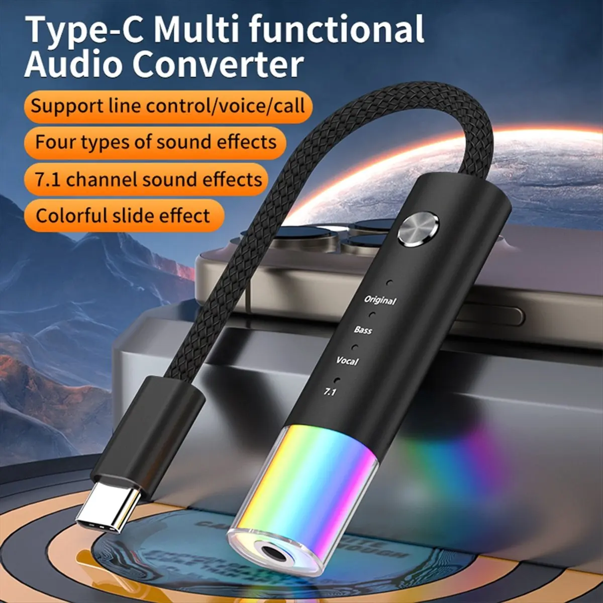 Suitable Universal Typec to 3.5mm Headphone Audio Converter Hifi Sound Quality 7.1 Channel Wired Call Typec Adapter Silver Grey