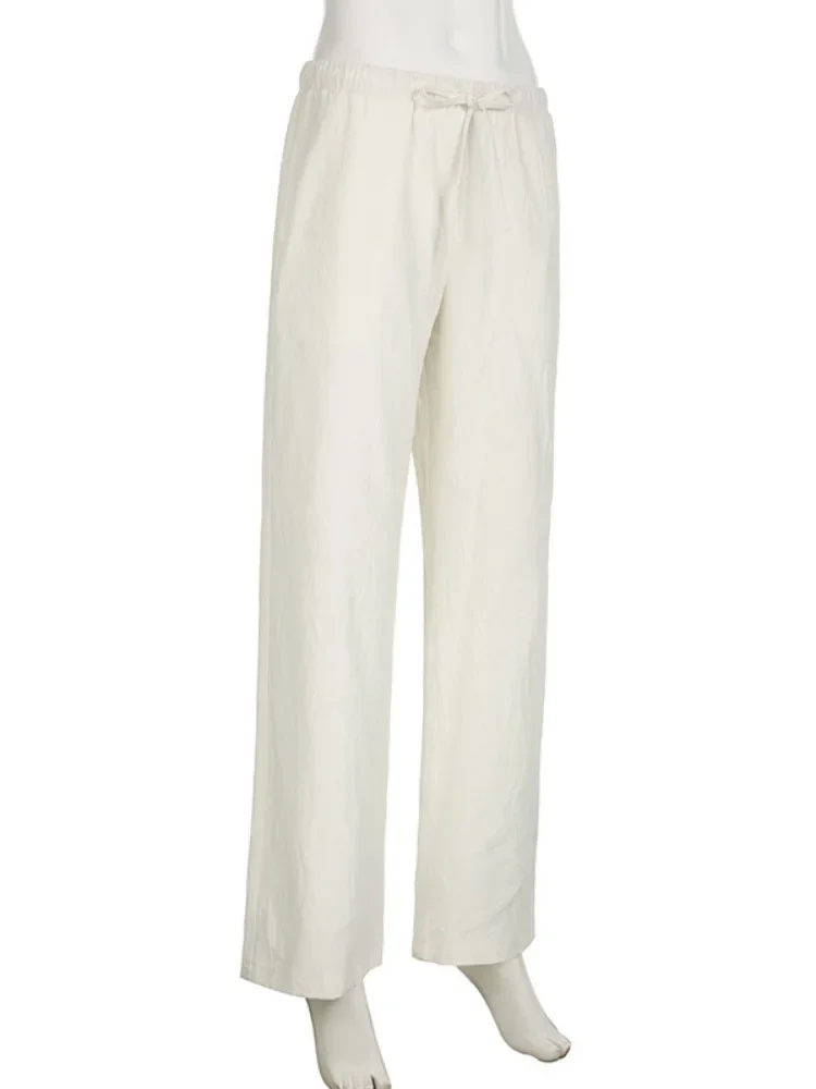 HOUZHOU Casual Basic White Pants Women Baggy Low Waist Straight Trousers Solid Color Thin Wide Leg Pantalones Ladies Summer