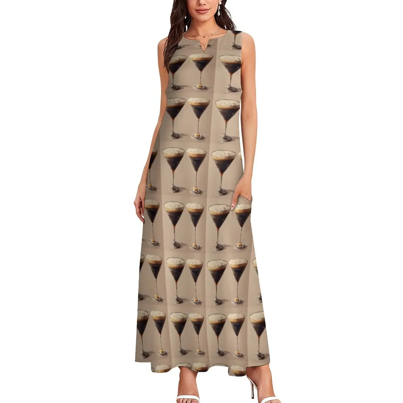 Espresso Love Martini Cocktail Artwork Illustration Long Dress Dresses Beachwear