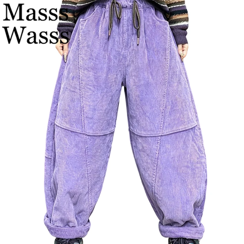 Masss Wasss Korean Design Womens Corduroy Loose Vintage Thicken Trousers Winter Ladies Casual Solid Elegant Cotton Quilted Pants