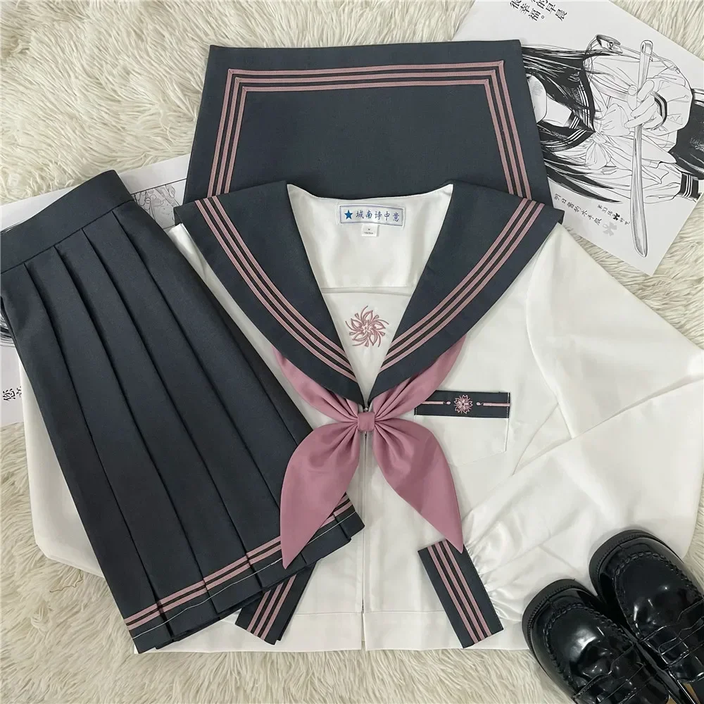 JK traje de uniforme de estilo universitario japonés, dulce traje de marinero de manga larga y corta, Falda plisada, uniforme escolar de moda