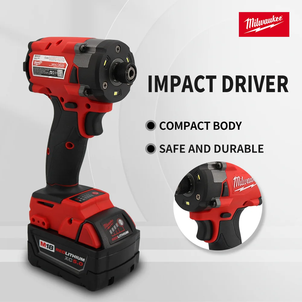 Milwaukee Cordless Impact Driver 300N.m Brushless Electric Drill Screwdriver LED Light Multi-function Power Tools 18V Battery