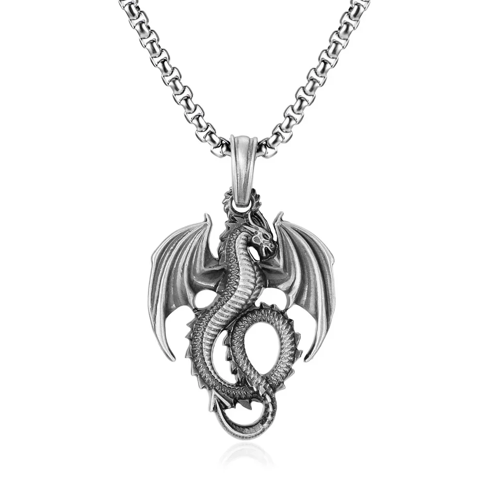 Silver Dragon European and American Men's Trendy Retro Necklace Titanium Steel Long Autumn/Winter Sweater Chain Hip Hop