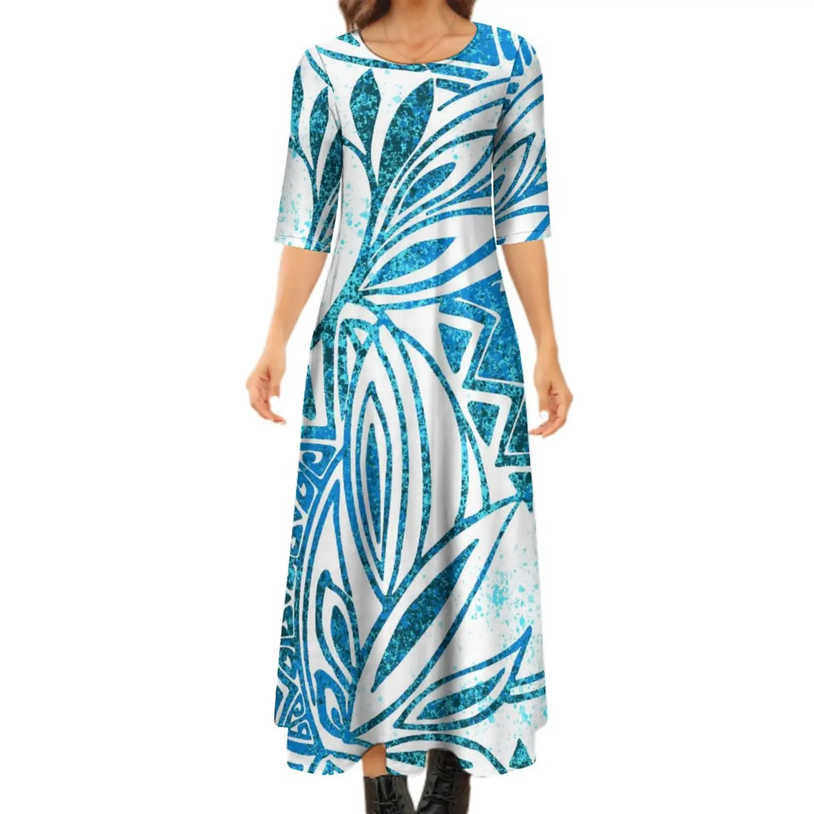 PIA Pacific Island Art Women Summer New Multi Tiered Dress Customize Samoa Polynesian Tribal Tapa Pattern Maxi Dress Ladies