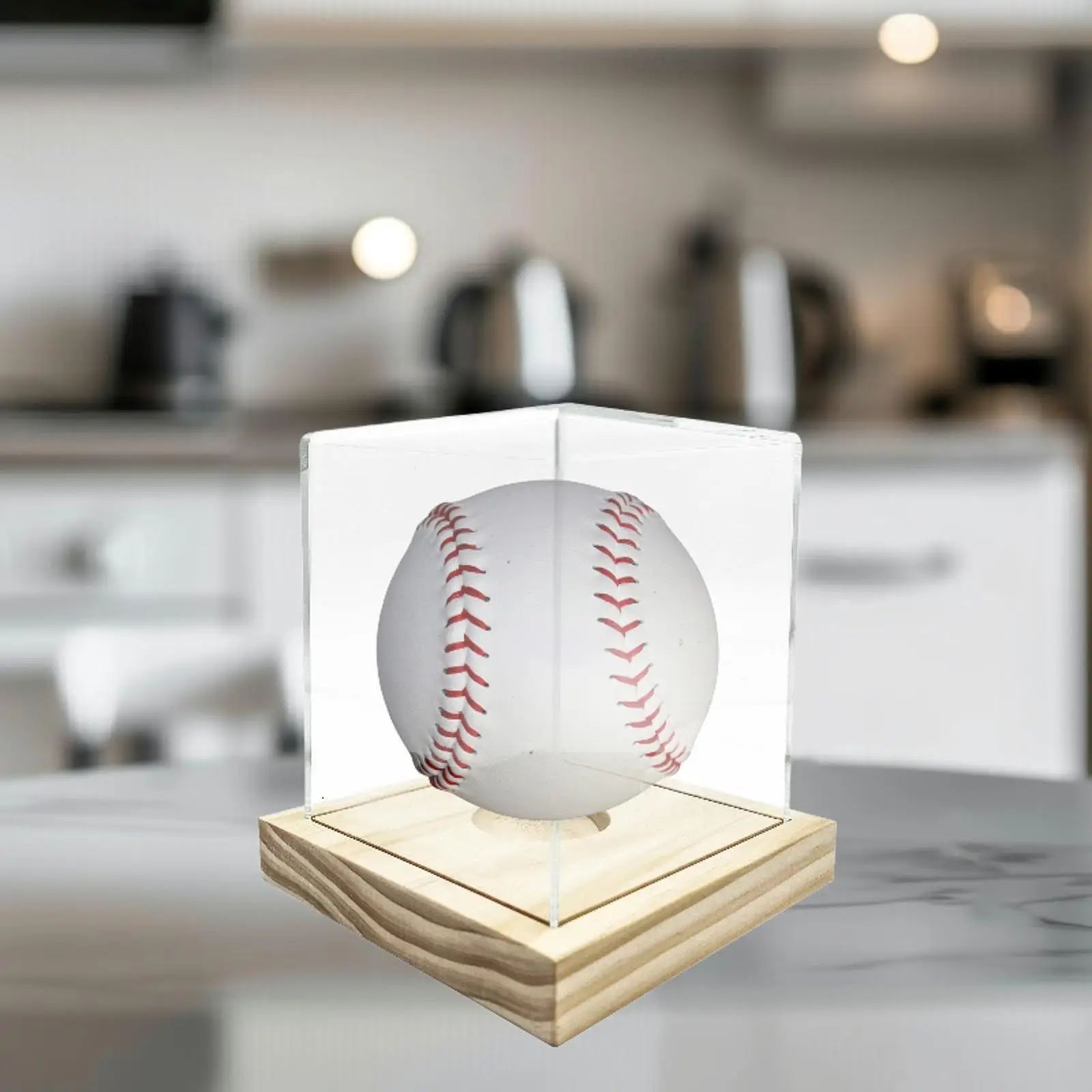 Storage Box for Baseball Memorabilia Dustproof Display Case with Clear Acrylic and Wooden Base for Gifts and Decor