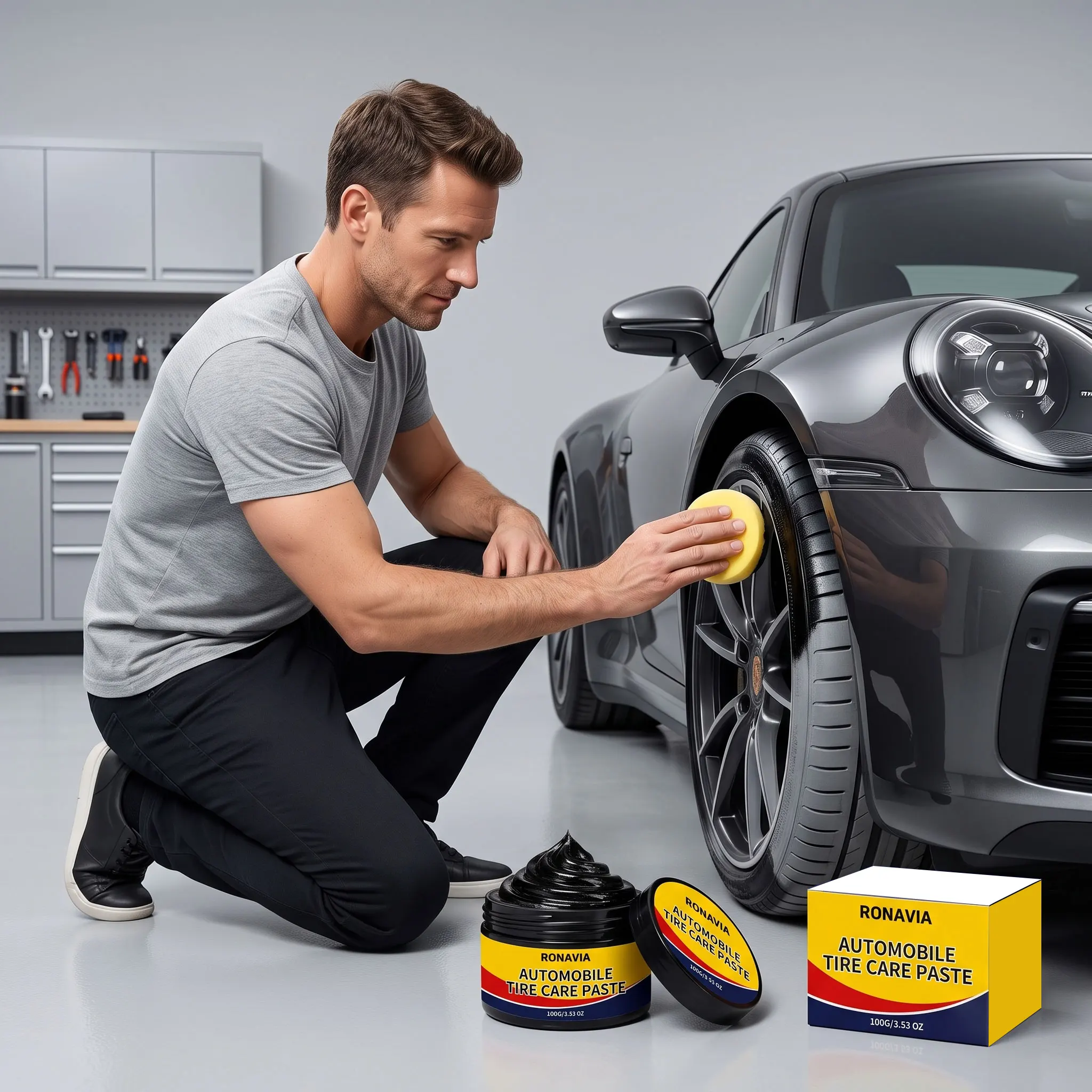 Automobile Tire Care Paste 100g Car Tire Cleaner Polishing Cream with Sponge Refurbish Brightening Decontamination