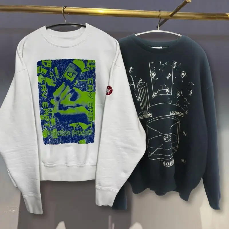 

Winter Vintage CAVEMPT Sweatshirt Abstract Ghost Hand Letter Print Cotton Round Neck Pullover Oversized Men Women CE Hoody