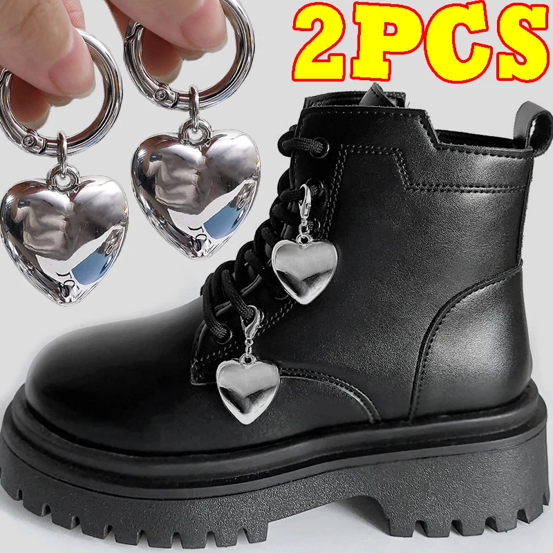 

2pcs DIY Punk Heart Shoes Pendants Y2K Metal Hollow Love Martin Boots Shoe Buckles Snap Hook Harajuku Shoes Jewelry Decoration