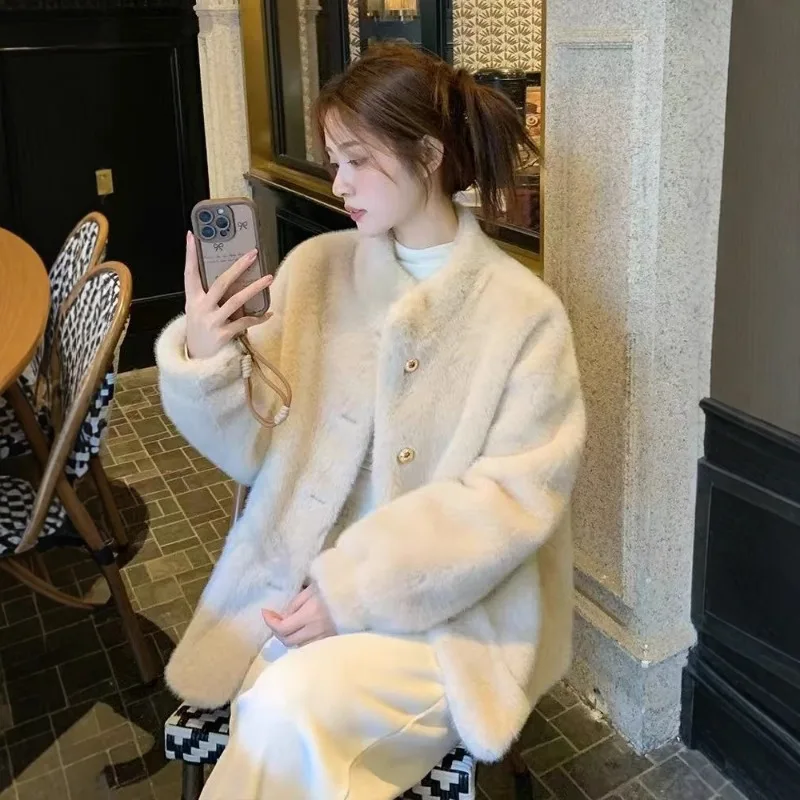 

2026 New Thicken Mink Fleece Fur Integrated Fur Coat Women's Winter Short Stand-up Collar Environmentally Friendly Fur Coat