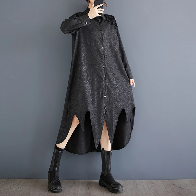 เดรสยาวปานกลางทรงเอ ลายปักดอกไม้ สไตล์ลำลอง เอวสูง สำหรับสาวพลัสไซส์ คอลเลคชั่นใหม่ล่าสุดสำหรับฤดูใบไม้ร่วง