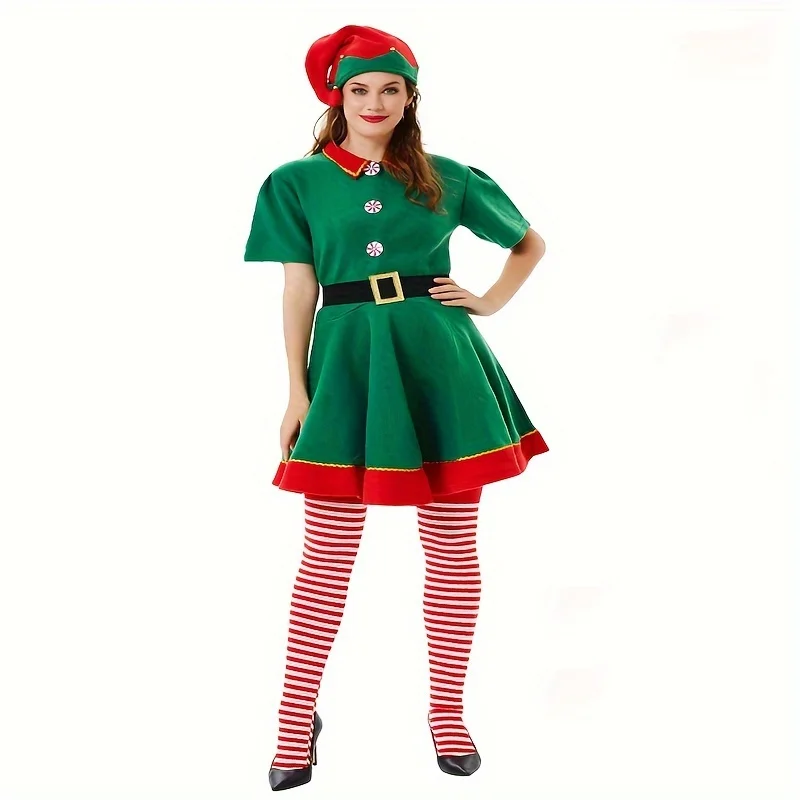 Costume de cosplay d'elfe de Noël pour enfants pour garçons filles adultes – Tenue d'elfe verte pour bal de Noël et fête