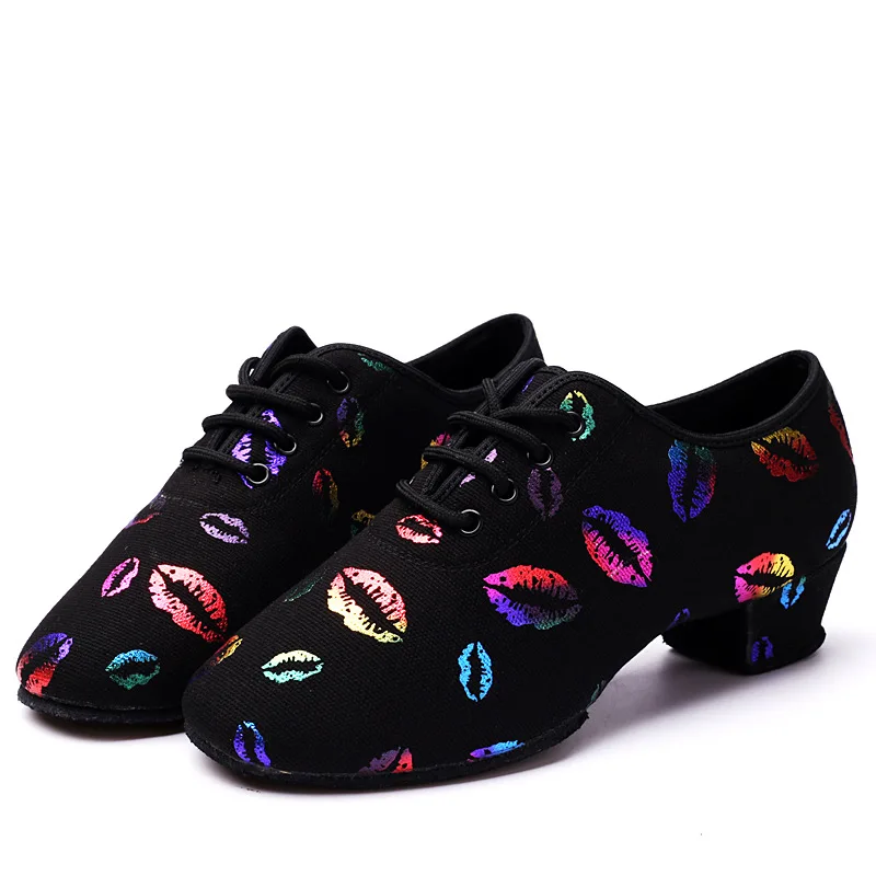 Hot selling girls dance shoes sneakers girls Latin dance shoes women black ballroom dance shoes women lip print 26-40