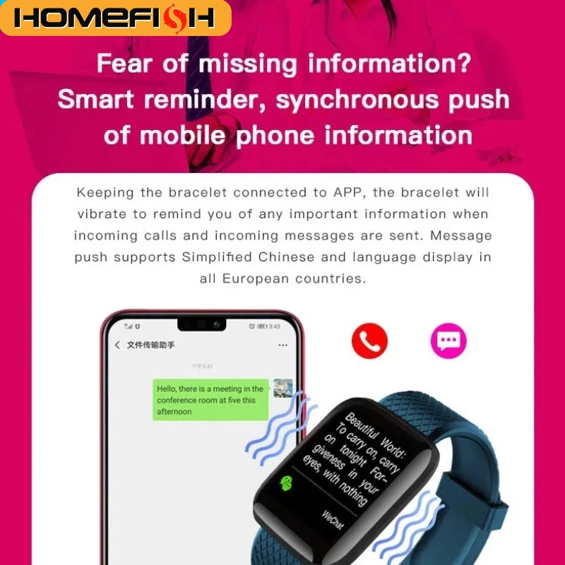 HOMEFISH Smart Fitness Tracker Bracelet with Color Screen Health Reminders Exercise Step Counting Information Notifications