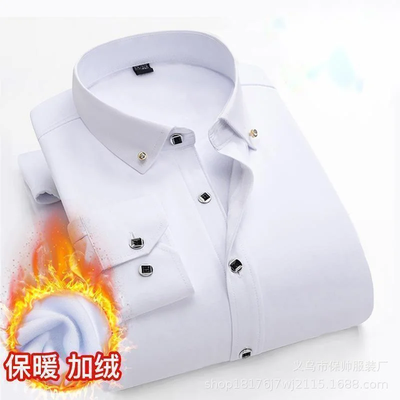 New Long-sleeved Men's  Winter Thicken Shirt Men's Single-breasted Square Collar Padded Shirts Fashion Slim  Male Warm Shirt