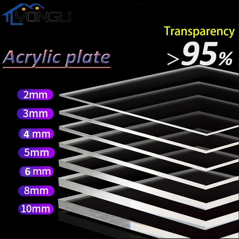 Transparent Acrylic Sheet Cast Panel Clear Plastic Plexi Organic Glass Board for Signs DIY Display ProjectsCraft A4 Thick 1-10mm