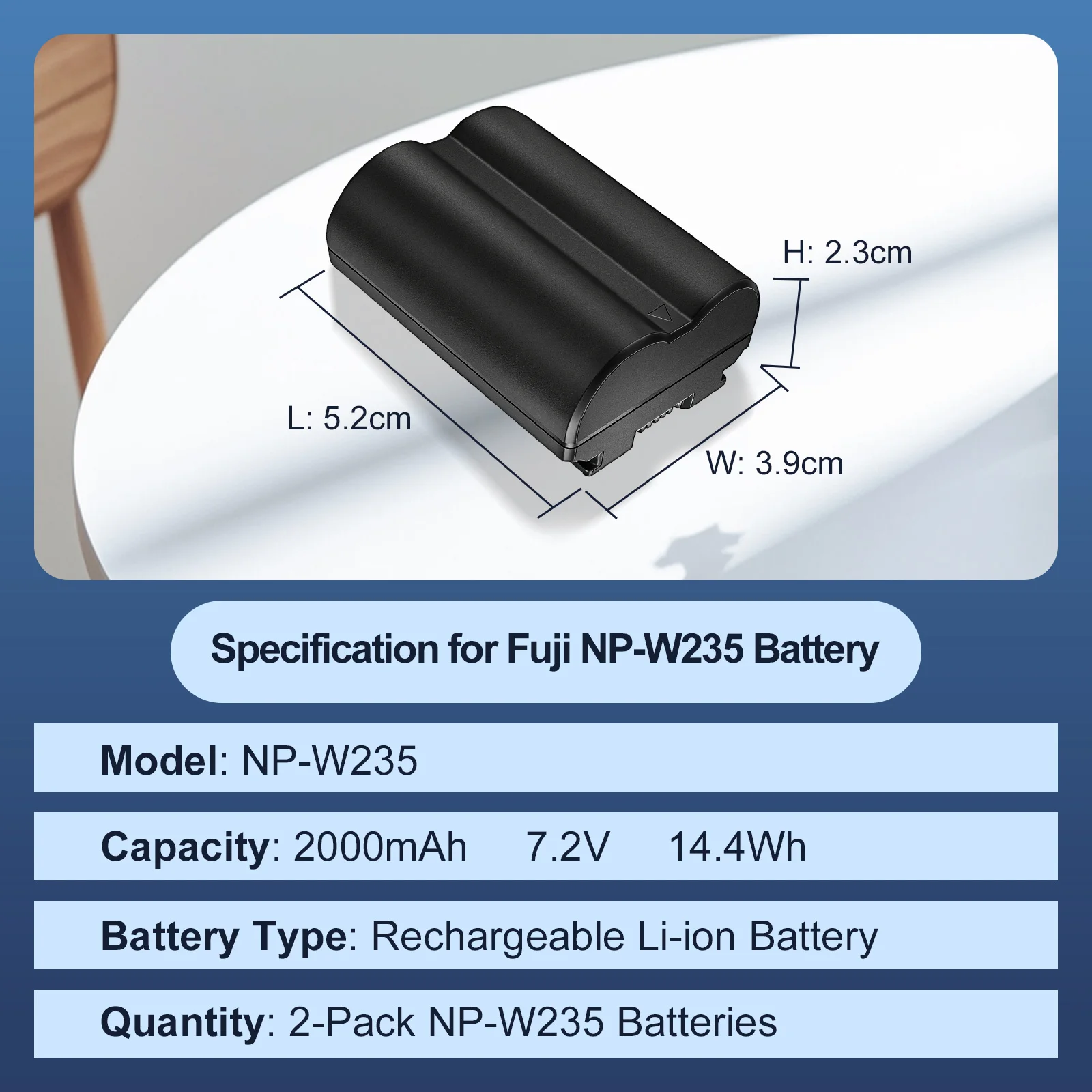 NP-W235 Battery with a Black Appearance, 2000mAh 7.2V Battery Fully Decoded, No Need to Worry about Warning Pop-Ups about Battery Damaging the Camera. Suitable for Fujifilm X-T5, X-T4, GFX100S, Fujifilm X-T5, X-T4, X-H2S, X-H2, GFX100 II, GFX50S II, VG-XT