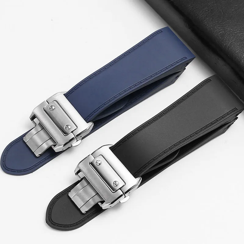 Для Cartier santos100 Santos силиконовый резиновый ремешок для часов santos 100 ремешок для часов с металлической пряжкой мужской черный синий мягкий браслет 23 25 мм