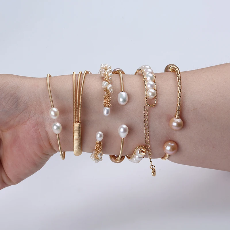 New Fashion Women Natural Freshwater Pearl Charm Bracelet Bangle Jewelry