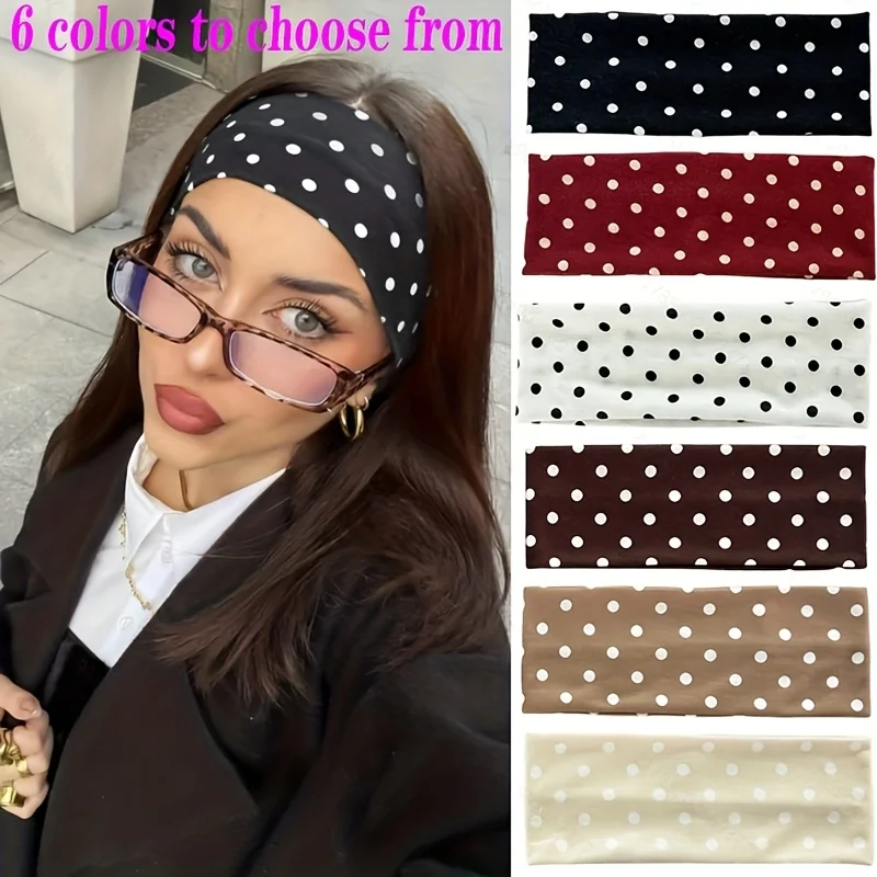 Women's Stylish Polka Dot Headband, Sweat-Wicking Workout Hairband with Secure Fit, for Yoga Running Gym Travel & Casual Wear, 1