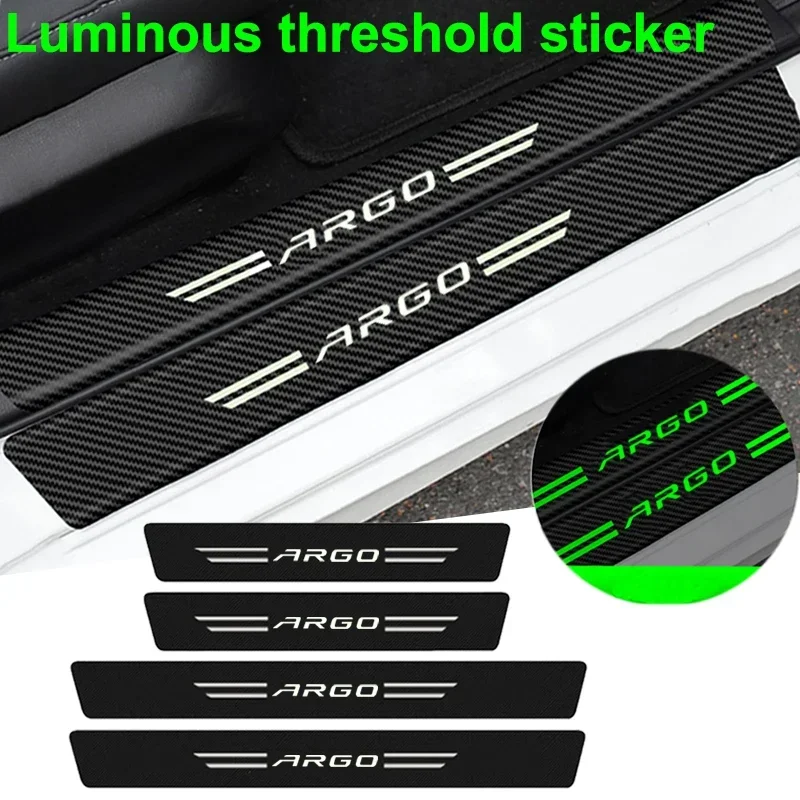 Luminous Trunk Pedal Guards Strip for Fiat ARGO Logo Car Door Threshold Sill Scuff Plate Decals Carbon Fiber Protector Stickers