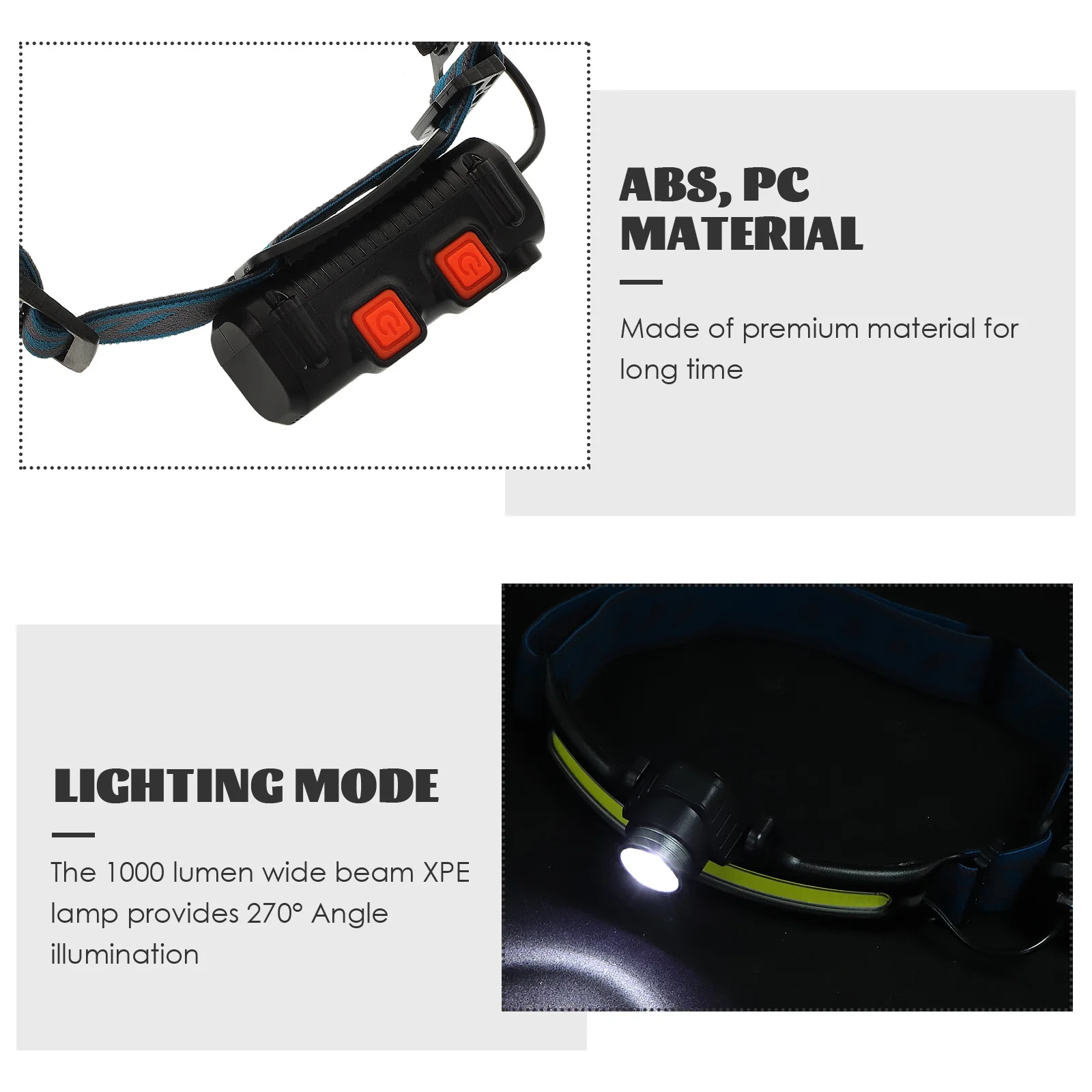 

Rechargeable Headlamp LED 1000Lumens Wide Beam 500Lumens COB Camping Flashlight for Hiking Hunting Gear Portable Work