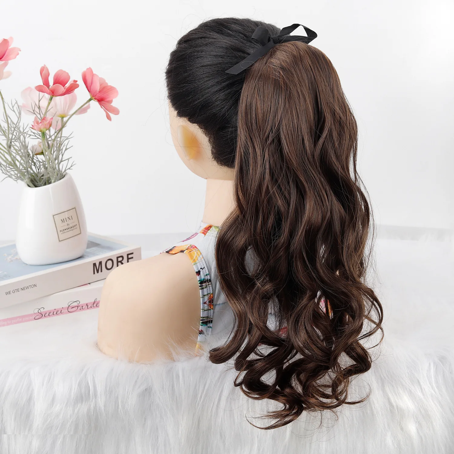 Long Wavy Tie On Ponytail Hair Extension 18 Inch 100g Synthetic High Ponytail Curly Wrap Around Hairpiece For Women Party Daily 6