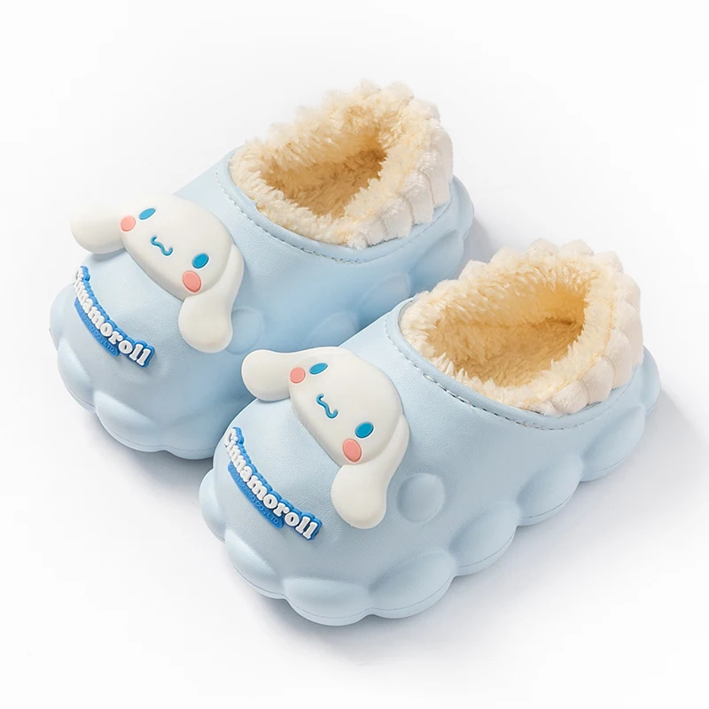 Sanrio Zapatillas de algodón para niños con bonitos dibujos animados para niñas, decoración del hogar de otoño e invierno, antideslizantes y cálidas para interiores y exteriores
