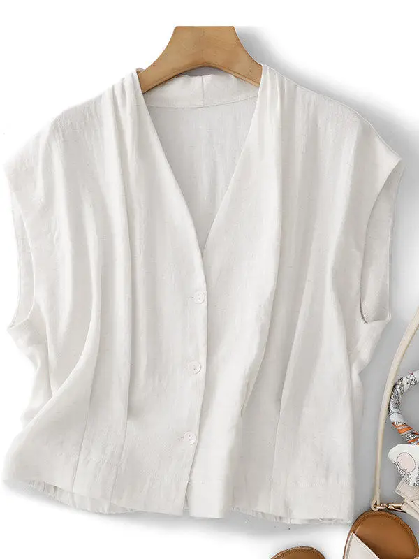 

Summer Casual Style Women's Sleeveless Shirt V-Neck Slimming Flying Sleeve Vest Versatile Fashionable No Brand Large Size