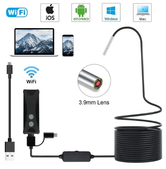 Endoscope industriel sans fil, 3.9mm, 720P, WIFI, boroscope CMOS, Endoscope d'inspection, Microscope numérique